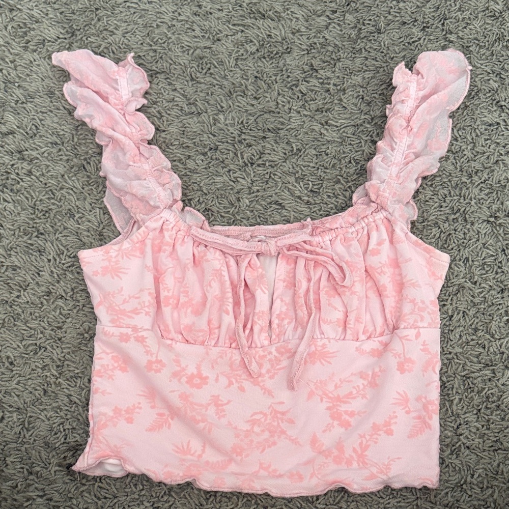 Amazon Light Pink Floral Ruffle Blouse